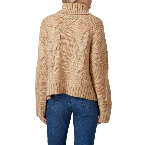 J.O.A. Tan Marled Chunky Cable Knit Turtleneck Sweater Size Medium Neutral - Picture 2 of 8